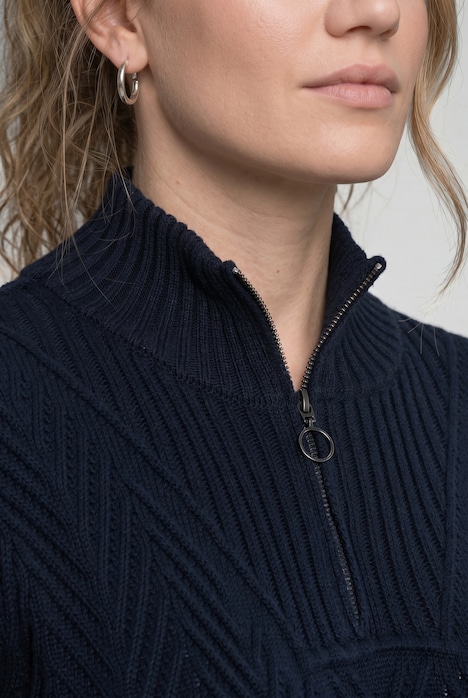 Pullover, Fischgrat, Troyerkragen, Langarm, Biobaumwolle