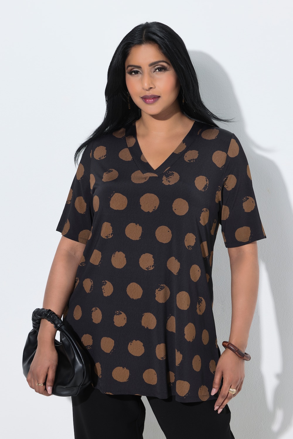 Slinky-Shirt, Punkte, A-Linie, V-Ausschnitt, Halbarm