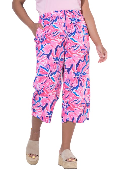 Kalhoty Culotte, široký, rovný střih, celoplošný vzor