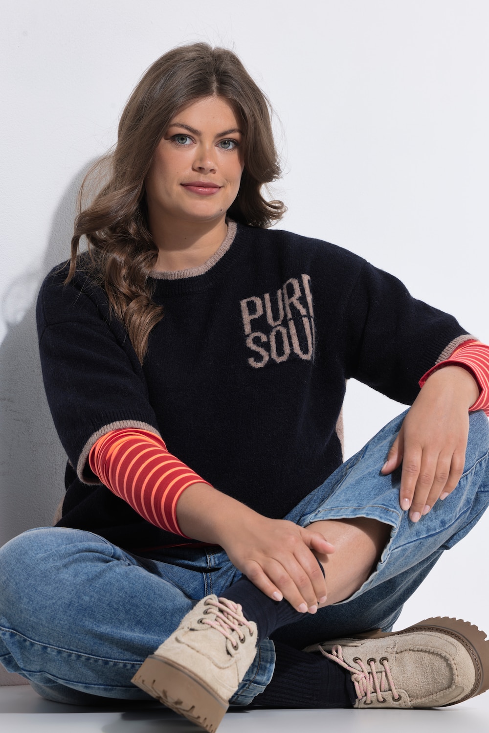 Halbarm Strickpullover, Rundhals
