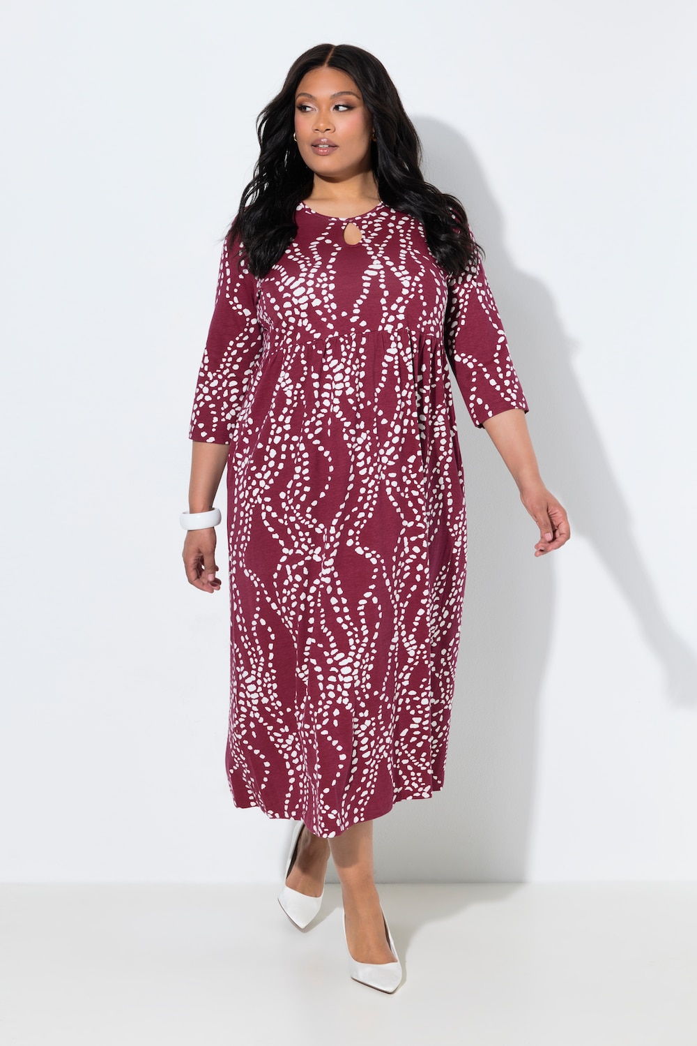 Maxikleid, grafischer Druck, A-Linie, Rundhals, 3/4-Arm