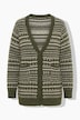 Long-Strickjacke, Jacquard, V-Ausschnitt, Langarm