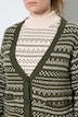 Long-Strickjacke, Jacquard, V-Ausschnitt, Langarm