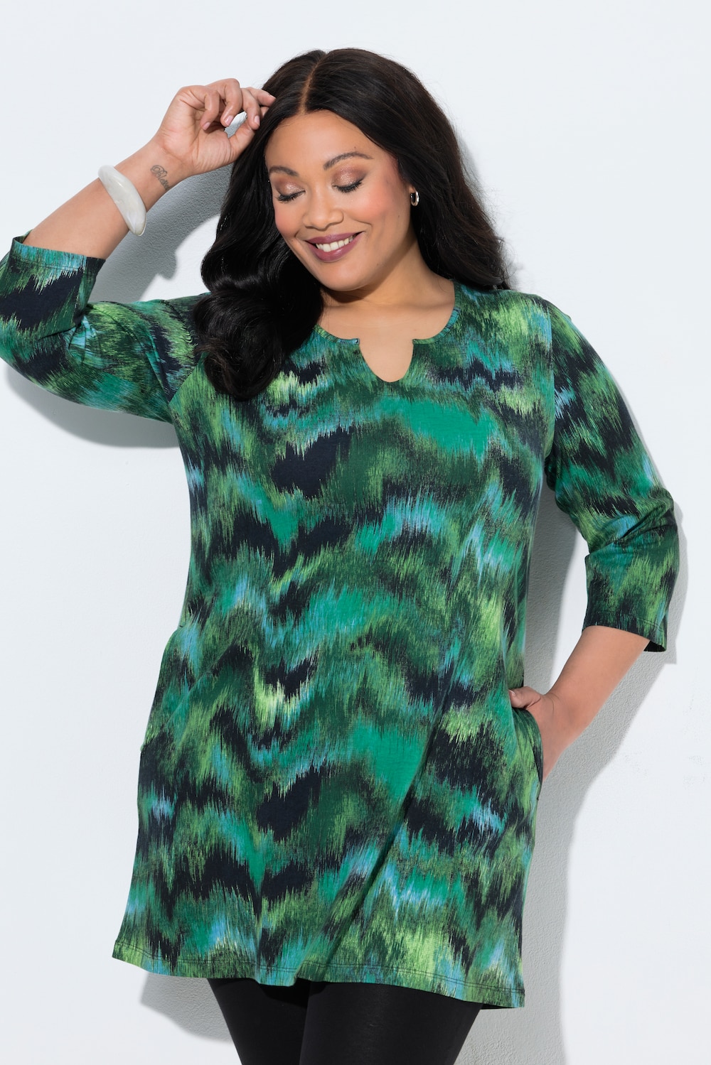 Longshirt, Batikmuster, Tunika-Ausschnitt, 3/4-Arm