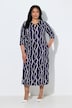 Maxikleid, grafischer Druck, Rundhals, 3/4-Arm, Taschen