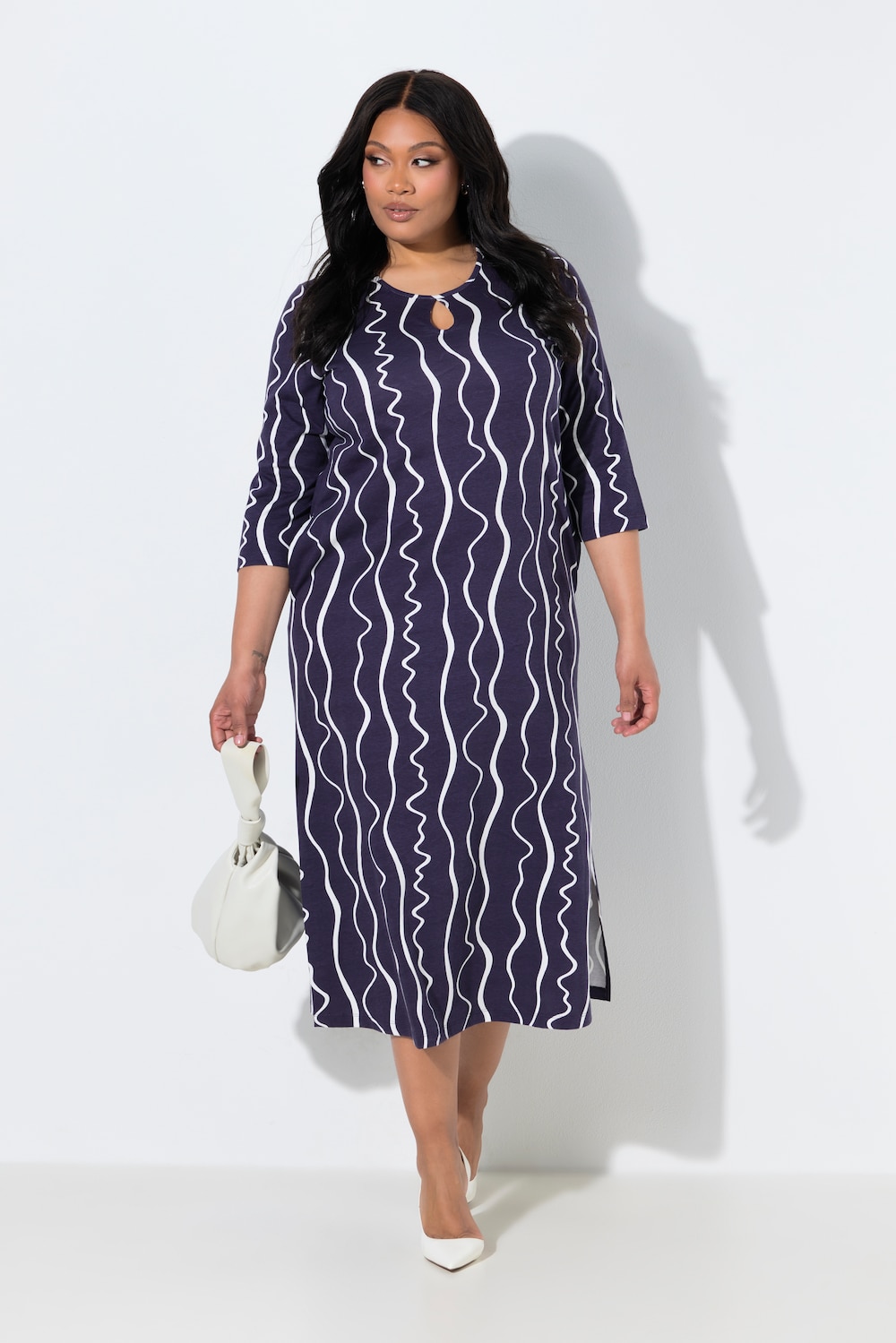 Maxikleid, grafischer Druck, Rundhals, 3/4-Arm, Taschen