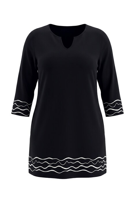 Scribble Stripe Motif 3/4 Sleeve Notch Neck Knit Tunic