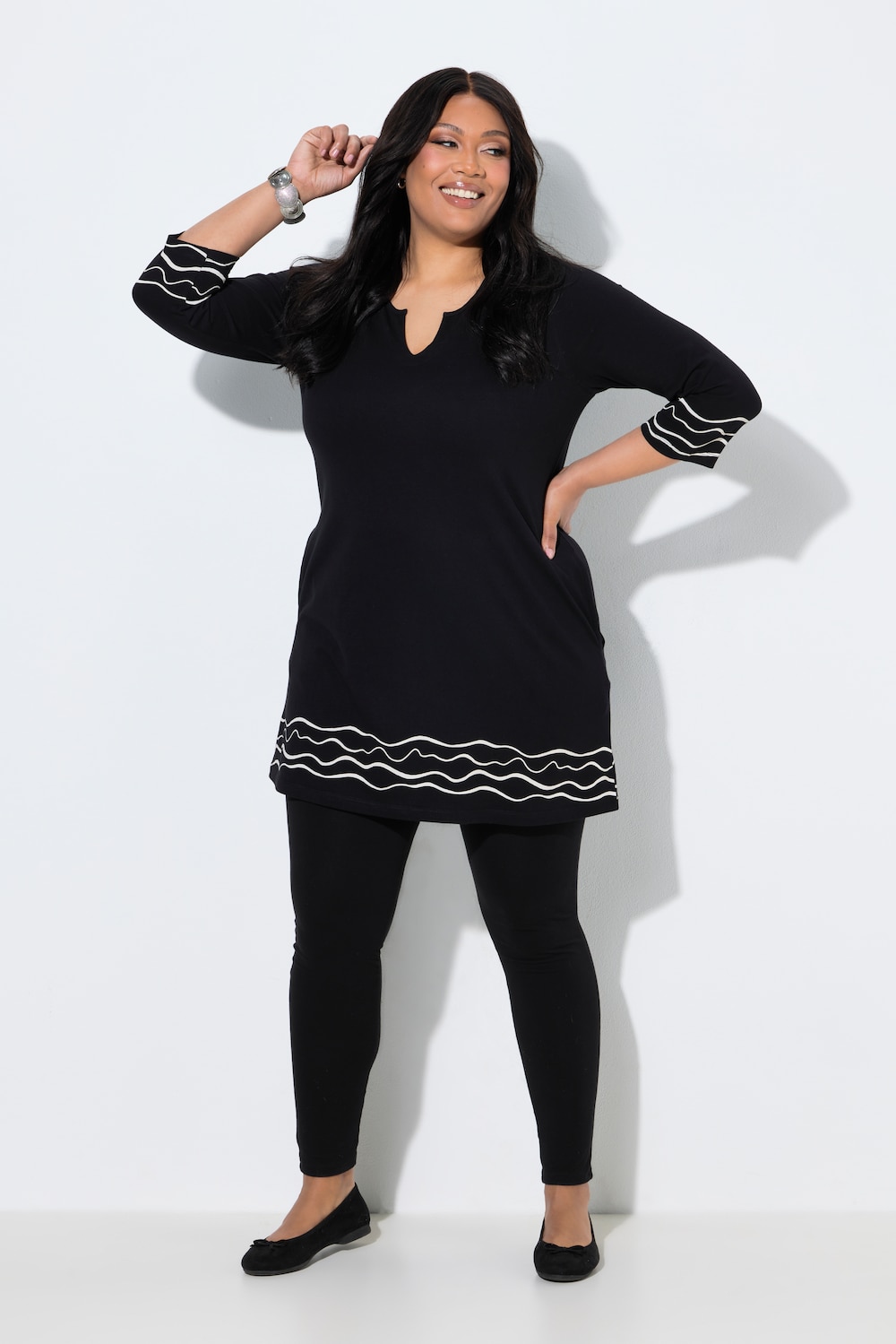 Longshirt, Motivdruck, Tunika-Ausschnitt, 3/4-Arm