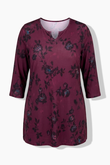 Longshirt, Blüten, Tunika-Ausschnitt, 3/4-Arm