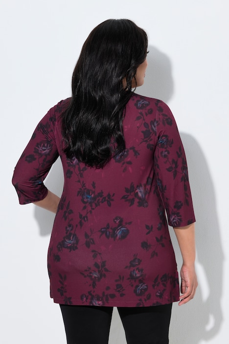 Longshirt, Blüten, Tunika-Ausschnitt, 3/4-Arm