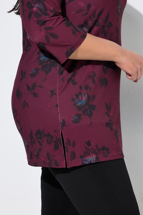 Longshirt, Blüten, Tunika-Ausschnitt, 3/4-Arm