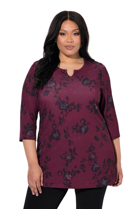 Longshirt, Blüten, Tunika-Ausschnitt, 3/4-Arm