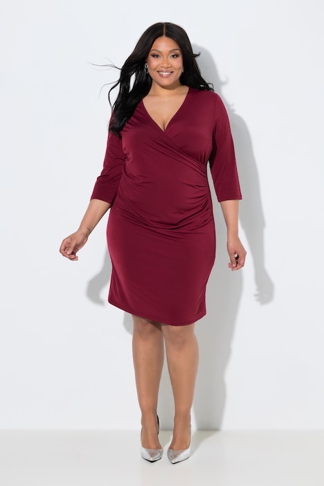 Jerseykleid, Wickeloptik, V-Ausschnitt, 3/4-Arm