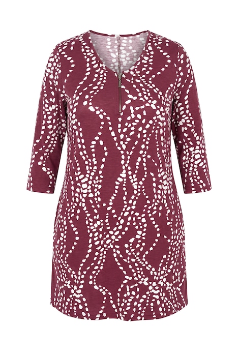 Dot Wave Zipper Neckline 3/4 Sleeve Knit Tunic Dress