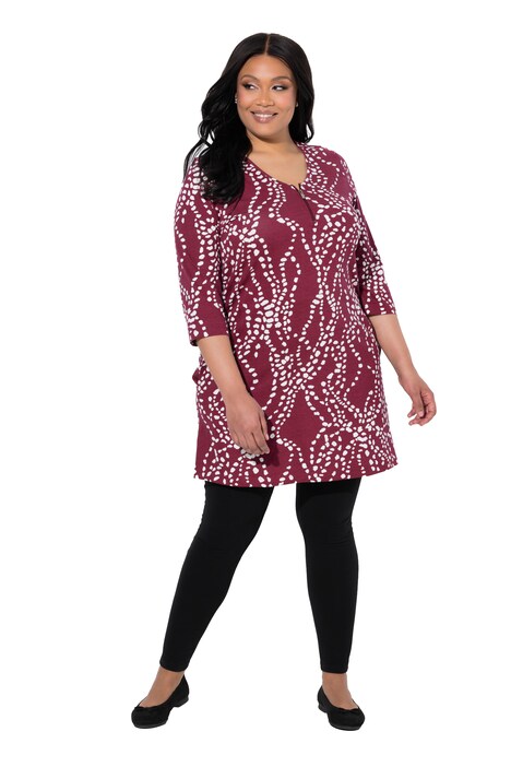 Dot Wave Zipper Neckline 3/4 Sleeve Knit Tunic Dress