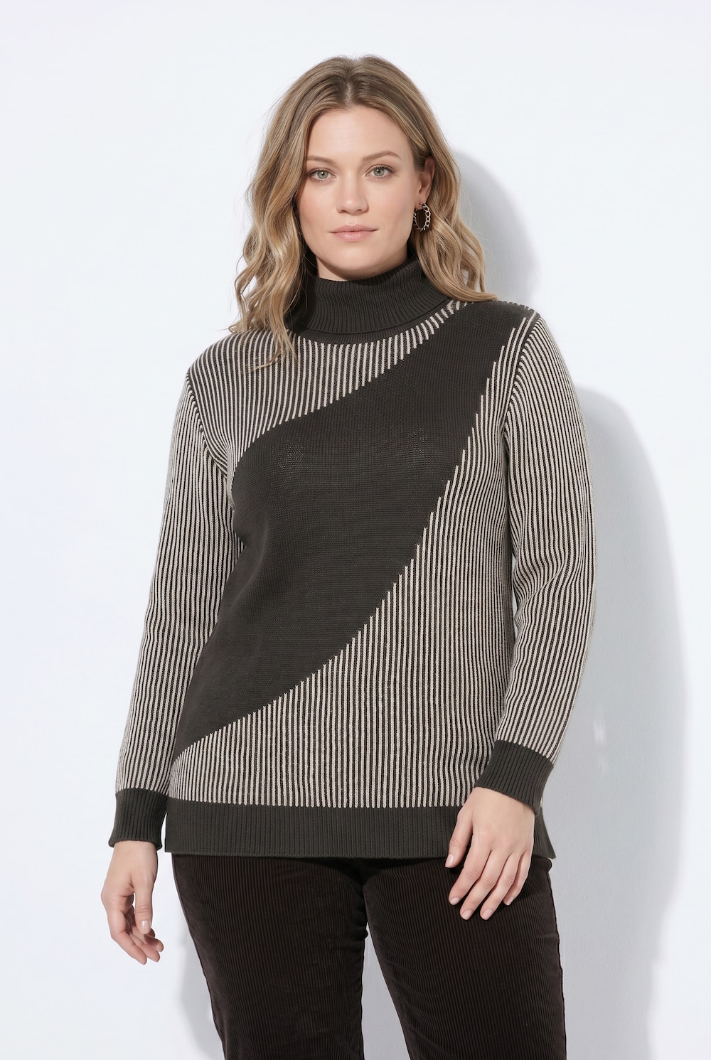 Pullover, Rippstrick, Rollkragen, Langarm, Biobaumwolle