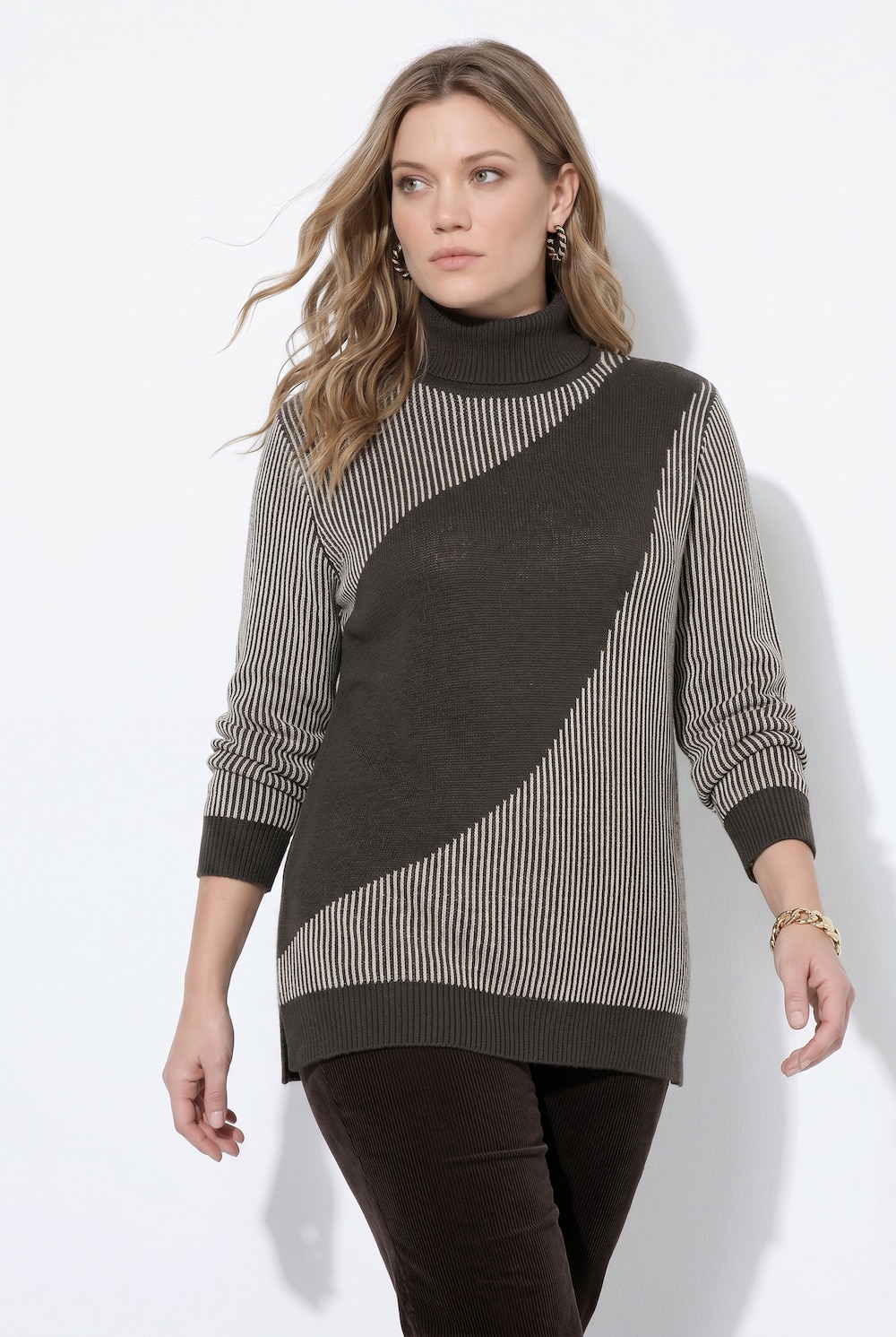 Pullover, Rippstrick, Rollkragen, Langarm, Biobaumwolle