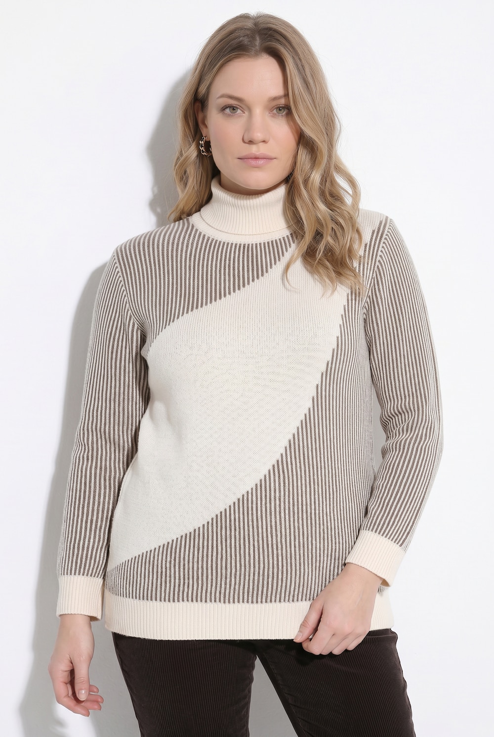 Pullover, Rippstrick, Rollkragen, Langarm, Biobaumwolle