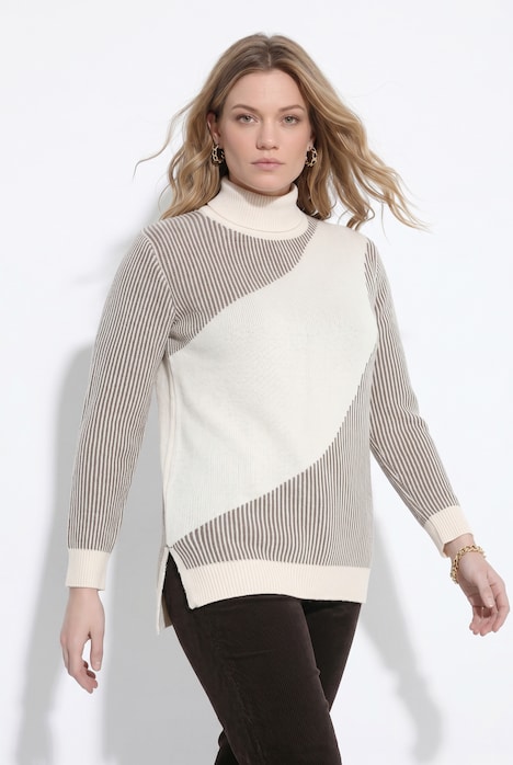 Pullover, Rippstrick, Rollkragen, Langarm, Biobaumwolle