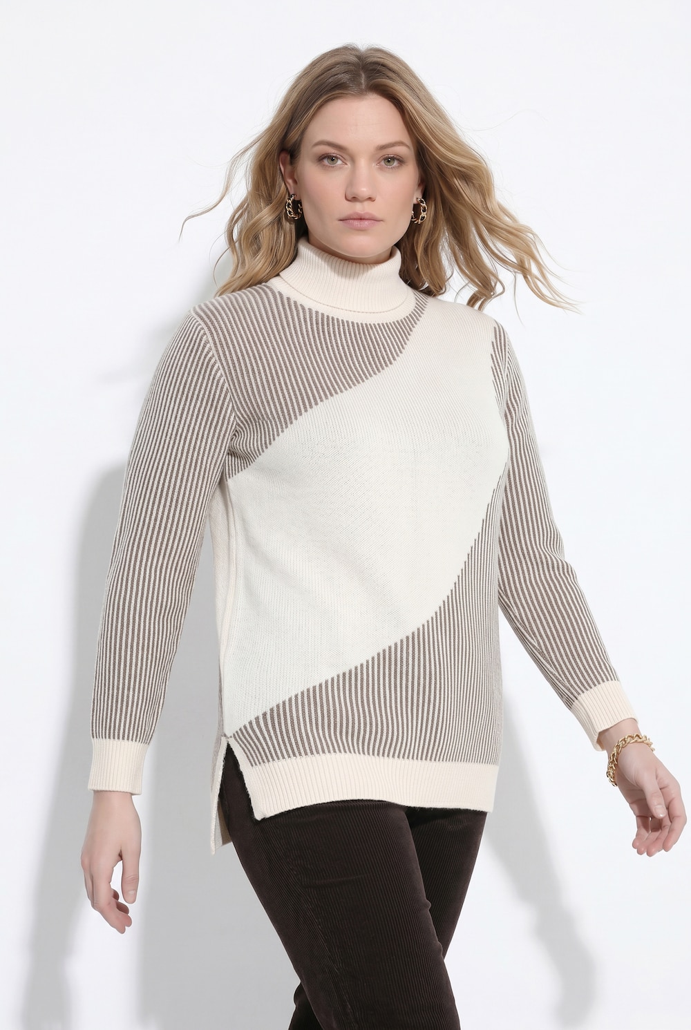 Pullover, Rippstrick, Rollkragen, Langarm, Biobaumwolle