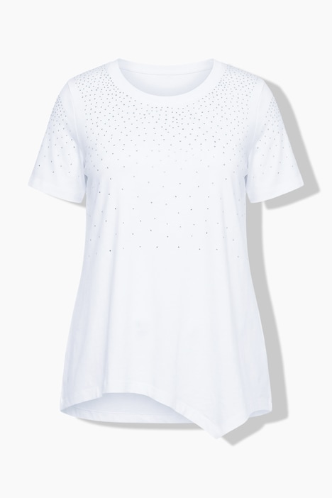 T-shirt i A-linje med spids kant, glimmer og pyntesten