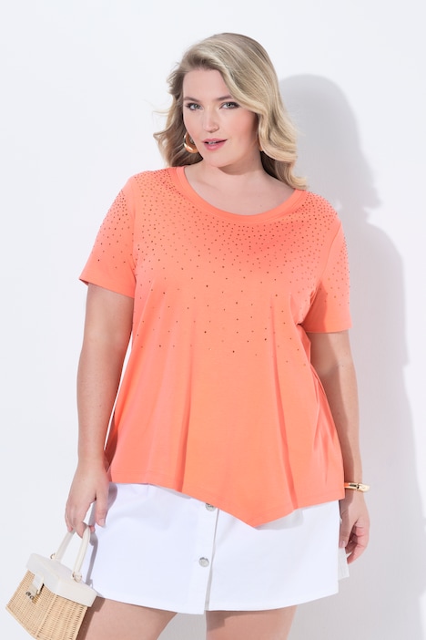 T-Shirt, A-Linie, Zipfelsaum, Glitzer, Ziersteinchen