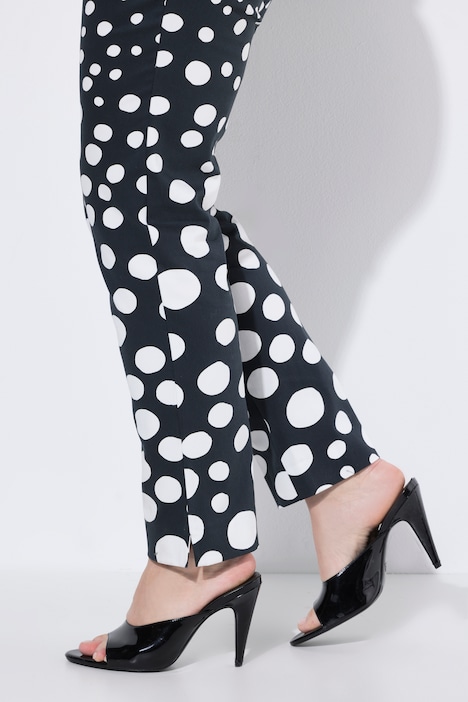 Broek, persplooien, stippen, smalle pijpen, elastische tailleband