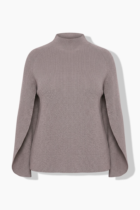 Cape-Pullover, meliert, Stehkragen, Langarm