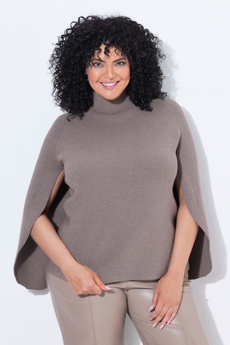 Cape-Pullover, meliert, Stehkragen, Langarm