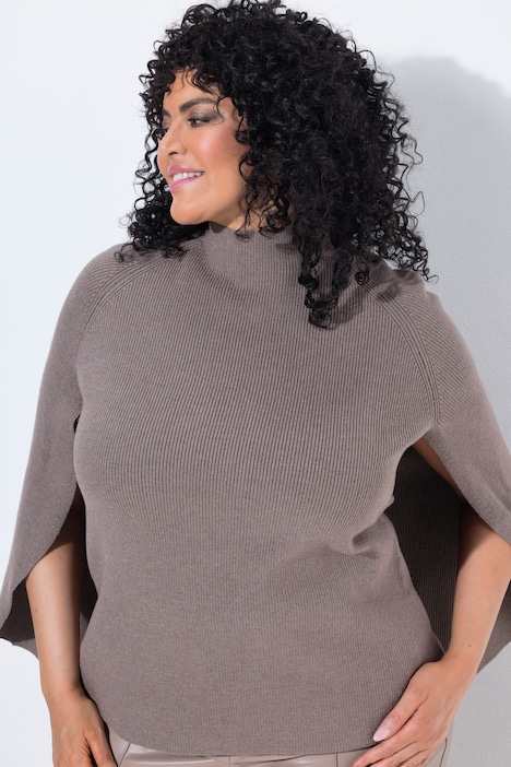 Cape-Pullover, meliert, Stehkragen, Langarm