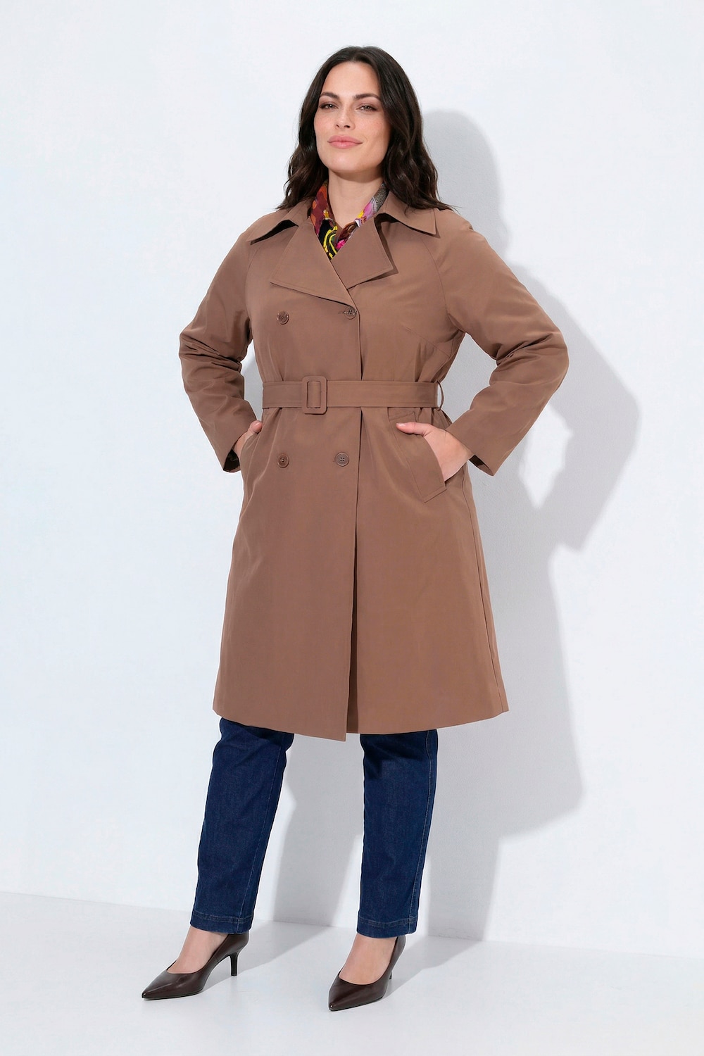 Trenchcoat, Reverskragen, doppelreihig, Raglan-Langarm