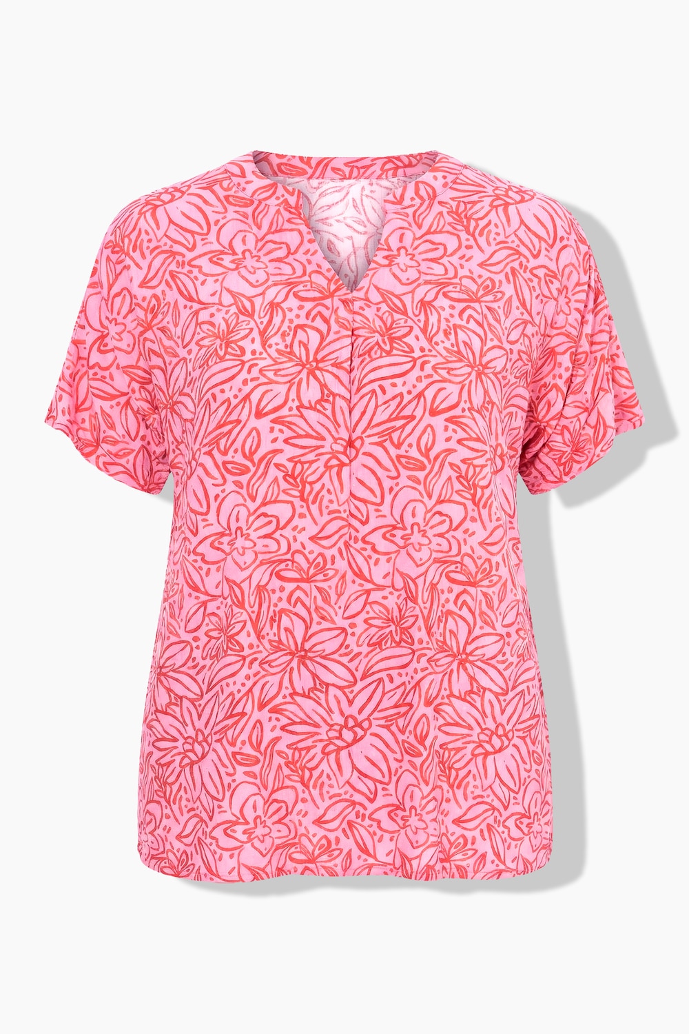Stora storlekar Blus i A-linjemodell med tunikaringning och kort ärm, Dam, rosa, storlek: 54/56, Viskos, Ulla Popken