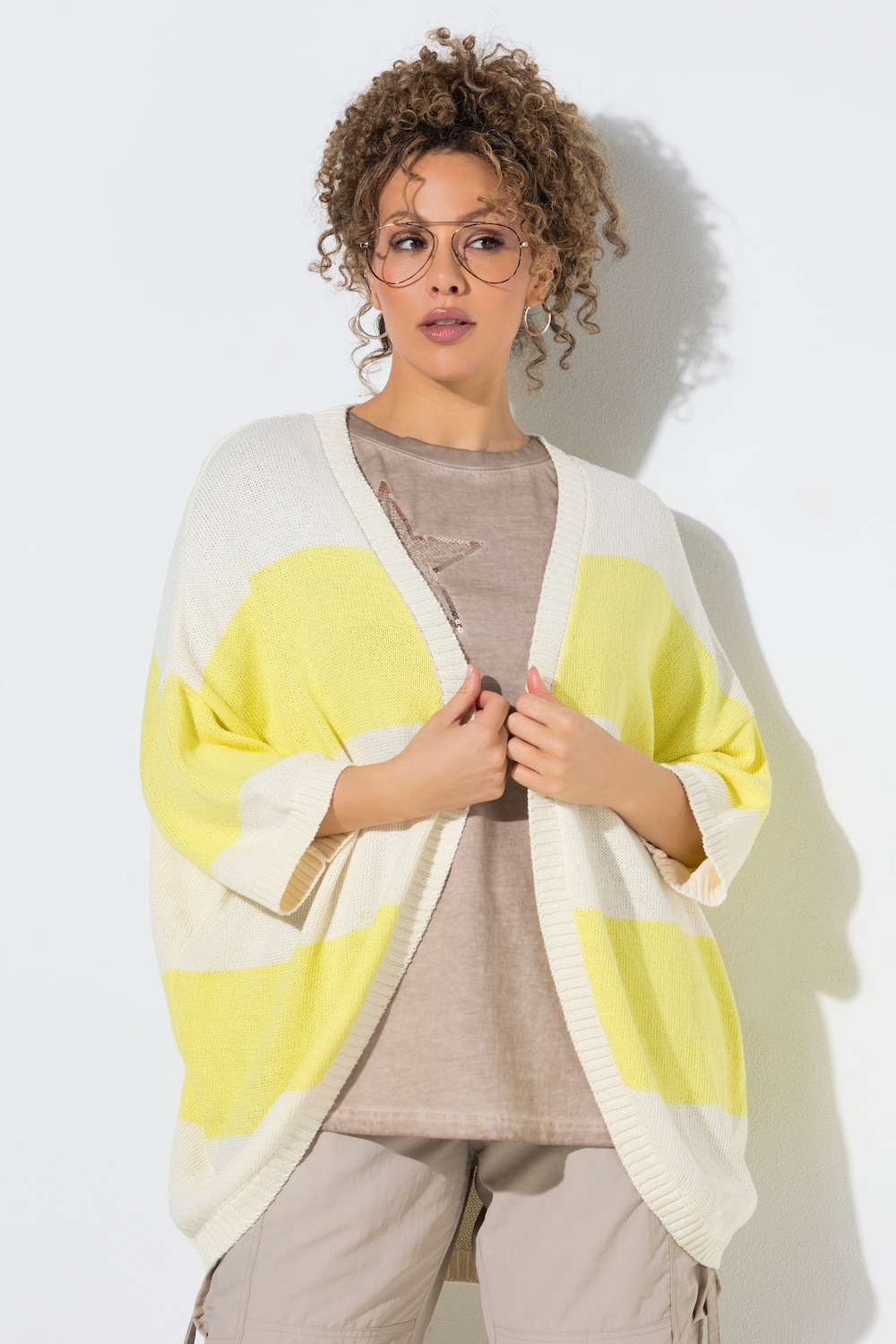 Strickjacke, Streifen, Egg-Shape, 3/4-Fledermausarm