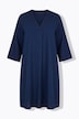 Jeans-Kleid, Zierfalte, V-Ausschnitt, 3/4-Arm, Taschen