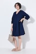 Jeans-Kleid, Zierfalte, V-Ausschnitt, 3/4-Arm, Taschen