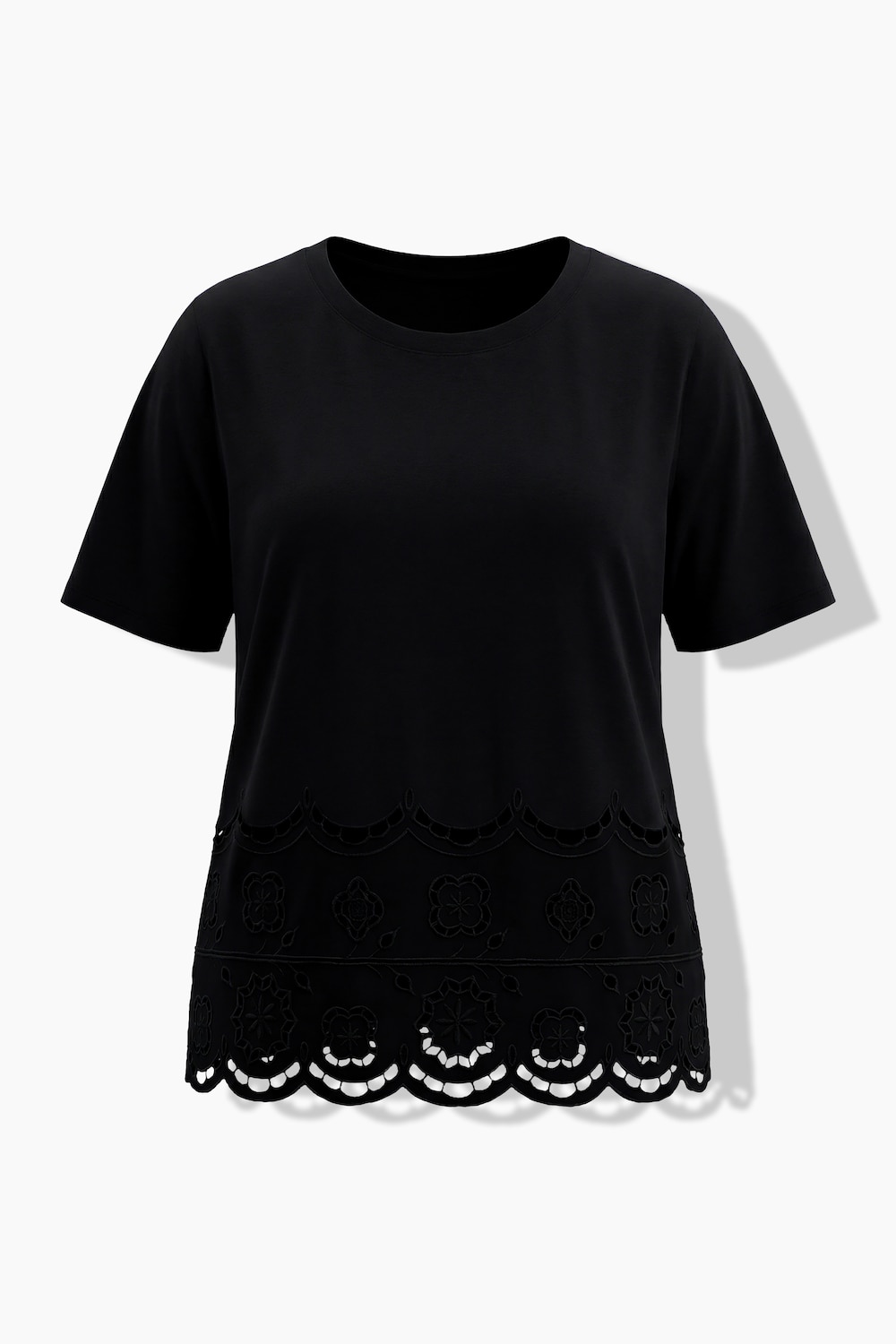 Stora storlekar T-shirt med hålspets, Dam, svart, storlek: 54/56, Bomull, Ulla Popken