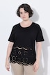 T-shirt, opengewerkte kant, oversized, ronde hals, korte mouwen