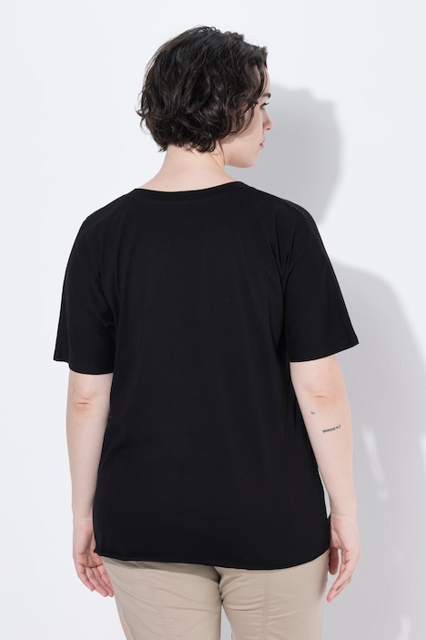 T-shirt, opengewerkte kant, oversized, ronde hals, korte mouwen
