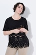 T-shirt, opengewerkte kant, oversized, ronde hals, korte mouwen