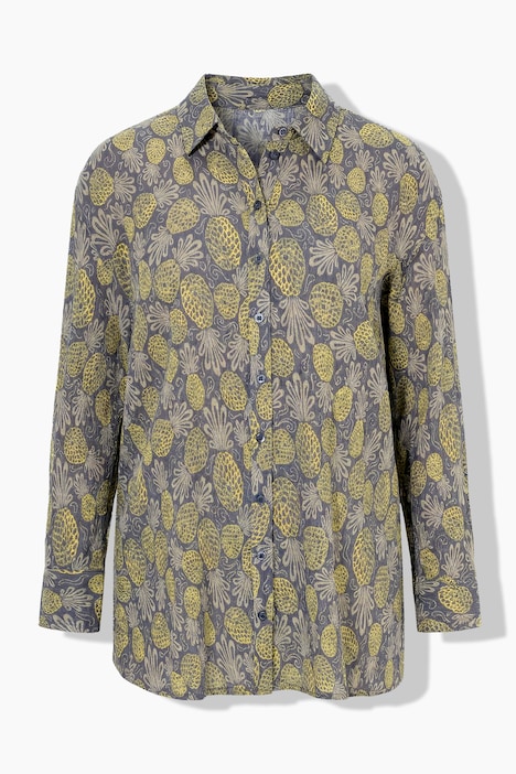 Chemisier motif ananas, col chemise et manches longues