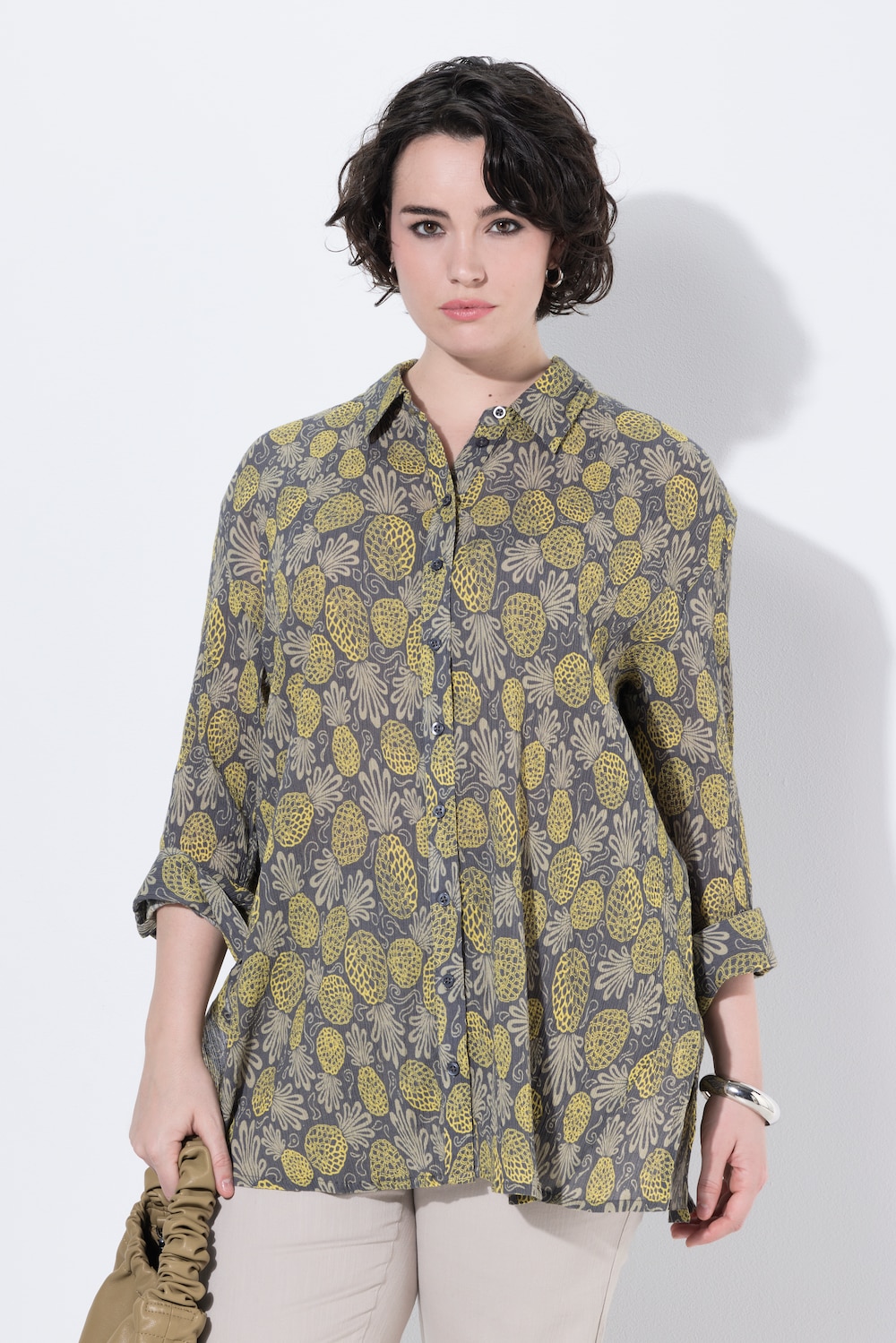 Hemdbluse, Ananas, Hemdkragen, Langarm