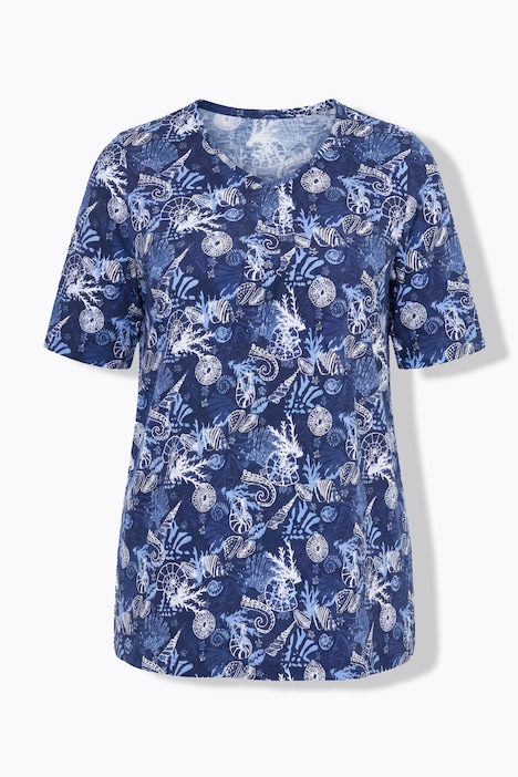 T-shirt, sierplooien, A-lijn, V-hals, korte mouwen