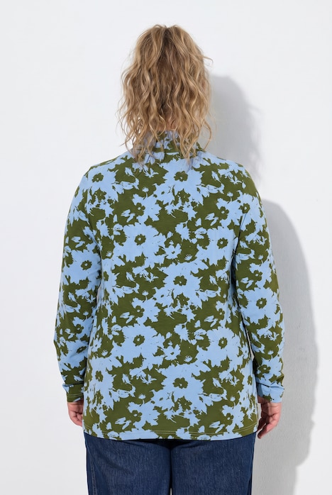T-shirt en coton bio, motif à fleurs et manches longues, coupe Slim Fit