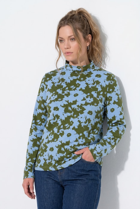 T-shirt en coton bio, motif à fleurs et manches longues, coupe Slim Fit