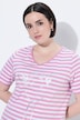 T-shirt, prążki, motyw metaliczny, dekolt w serek, krótki rękaw