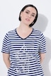 T-shirt, prążki, motyw metaliczny, dekolt w serek, krótki rękaw