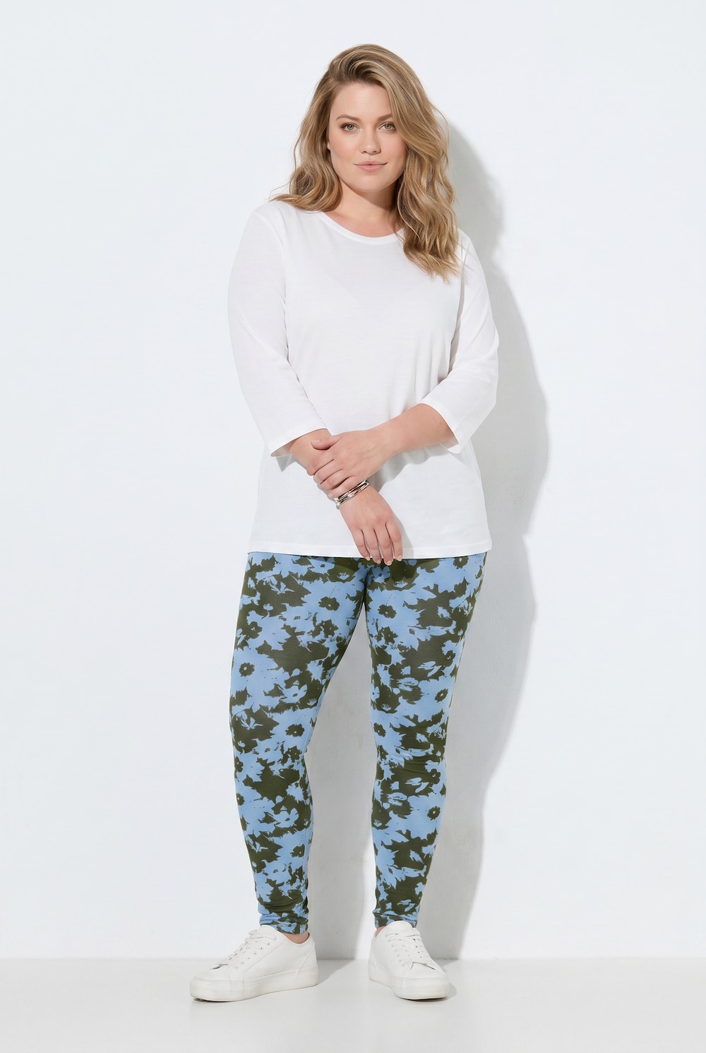 Leggings i økologisk bomuld og slim fit med blomsterprint og elastisk talje