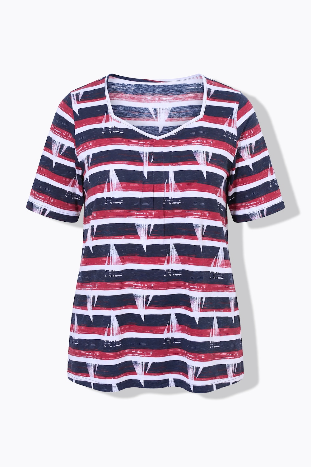 Stora storlekar T-shirt i A-linjemodell med hjärtformad ringning och kort ärm, Dam, blå, storlek: 54/56, Bomull, Ulla Popken