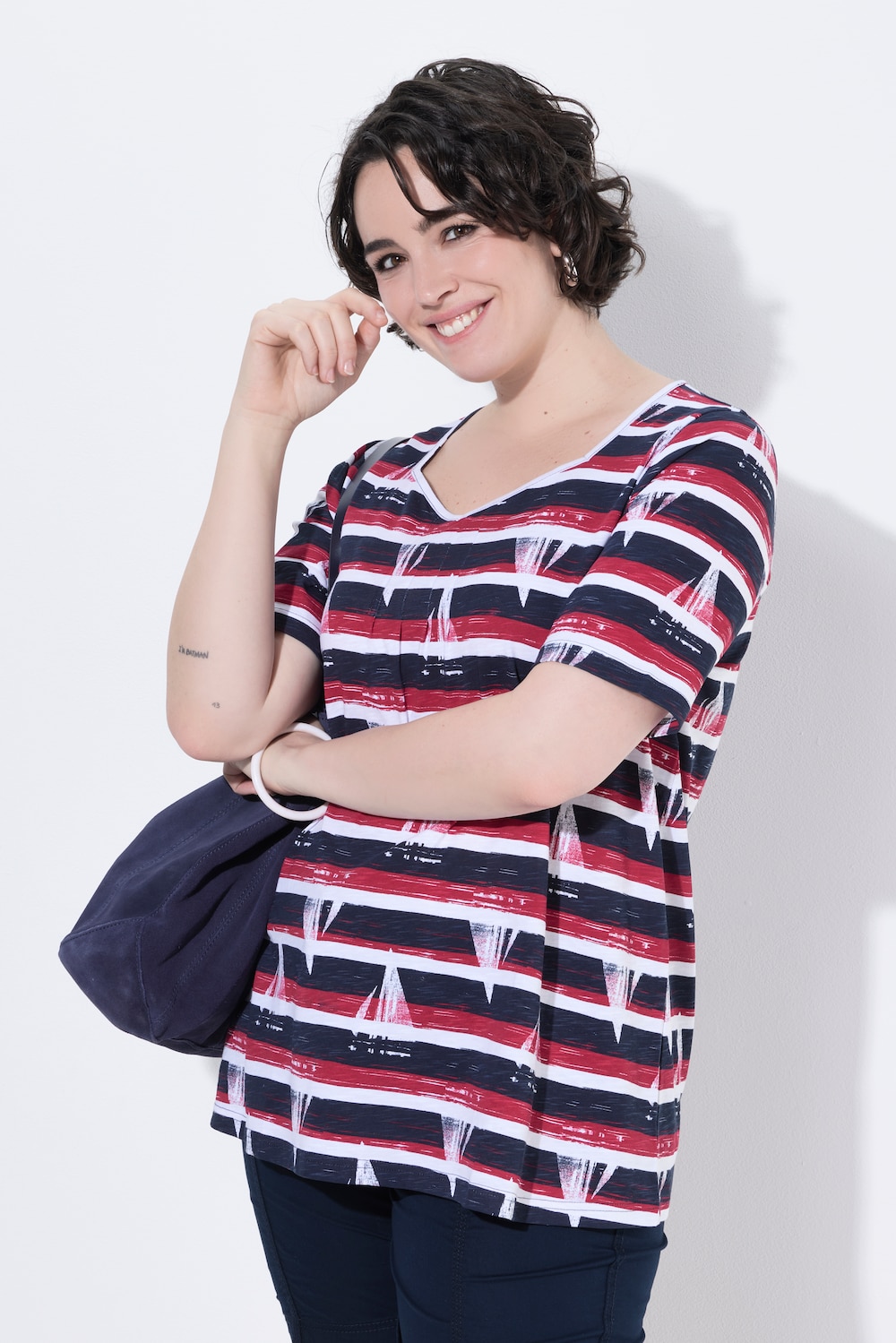 T-Shirt, Segelmuster, A-Linie, Herzausschnitt, Halbarm