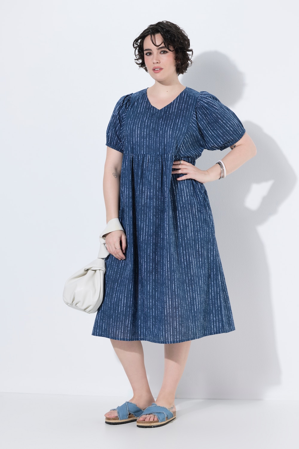 Midikleid, Voile, A-Linie, V-Ausschnitt, Halbarm